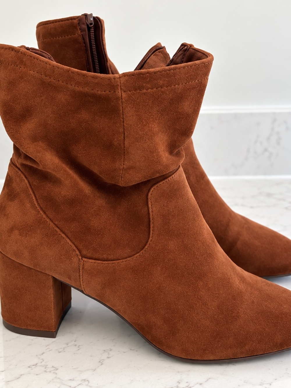 Brown Suede Slouch Ankle Boots Block Heel Booties Size 10